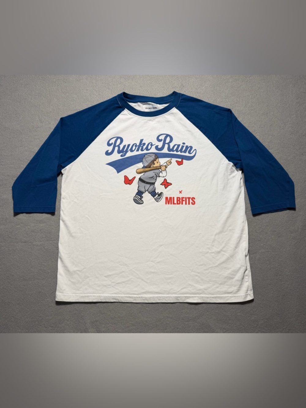 Ryoko Rain x MLBFITS Baseball Shirt Men’s Medium White Blue 3/4 Sleeve Tee